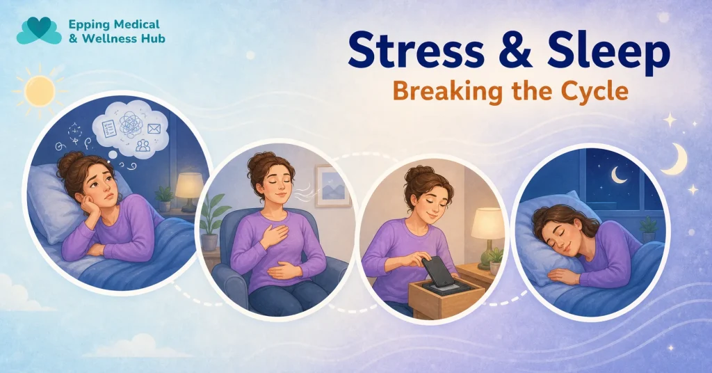 Illustrated guide to stress, relaxation habits and healthy sleep